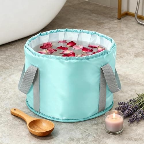 Collapsible Bucket for Soaking Feet with Storage Bag, Foot Bath Bowl, Foot Soak Bowl Foot Bath Massage Barrel for Camping Washing Fishing (Blue) — view 6