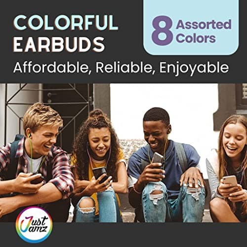 JustJamz Bulk Earbuds Bubbles 10 Pack of Colorful in-Ear Earbuds Mixed Colors Pack of Wired in-Ear Earphones Compatible with Smartphones for Schools, Kids, Classrooms & Libraries — view 2