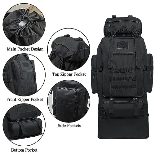 Lizbin 100L Camping Hiking Backpack, Military Tactical Backpack Molle Rucksack, Extra Large Hiking Backpack, Water Resistant Hiking Daypack, Outdoor Sports Backpack, Adjustable Sport Bags (Black) — view 4