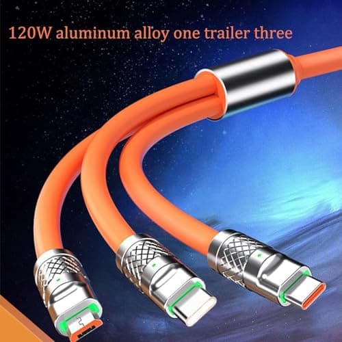 Ymhapp Orange 3 in 1 Multi USB Cable 100W Multi Charger Cable Fast Charging Fast and Stable Charging to Various Mobile Phones USB with Type-C/Android/Charging Ports Accessories(2m/78.7inch) — view 5