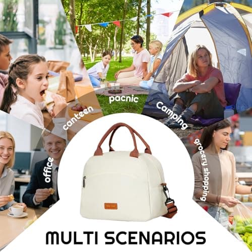 YIGAARUI Insulated Lunch Bag for Men Women with Shoulder Strap & Handles, Leakproof Thermal Cooler Tote for Work School Picnic Travel （Beige） — view 5