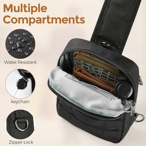 BROADREAM Tactical Waterproof Sling Bag - Anti-theft Crossbody Chest Pack for Men, Mini Shoulder Bag with Zipper Lock & RFID Blocking for Travel Work Sport — view 6