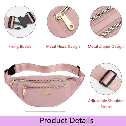 BAIYSFFG Fanny Pack Fashionable Waist Bag Unisex Fashion Waist Bag Casual Travel Bum Bag with 3 Zipper Pockets for Women Men Sports Running Hiking Jogging (Pink) — view 5