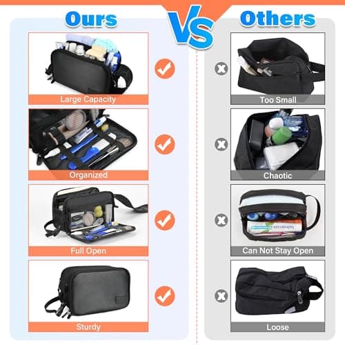 Kato Tirrinia Large Toiletry Bag for Men, Portable Travel Wash Bag, Water-resistant Shaving Kit for shower, Cosmetic Bag for Women, Wet and Dry Separation Dopp Kit Bathroom Gym Travelling (Black) — view 6