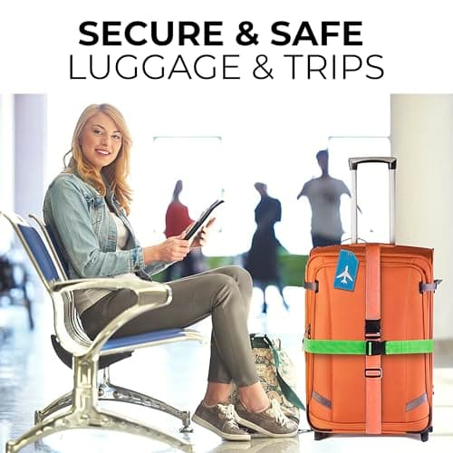 Luggage Straps 4Pack Adjustable Suitcase Belts Travel Packing Belt with Buckle Closure Baggage Security Straps 4 Colors + 4 Luggage Tags — view 6