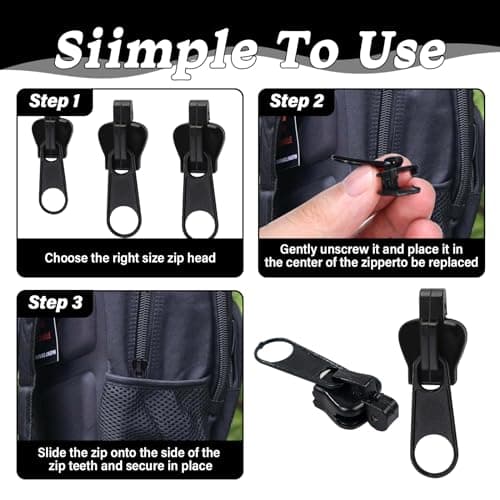 FEIGO Zip Repair Kit, 12pcs Replacement Zipper Pulls, Universal Detachable Zipper Fixer for Jackets, Luggage, Bags, Backpacks, Suitcases (3 Sizes, No Sewing Required) — view 5