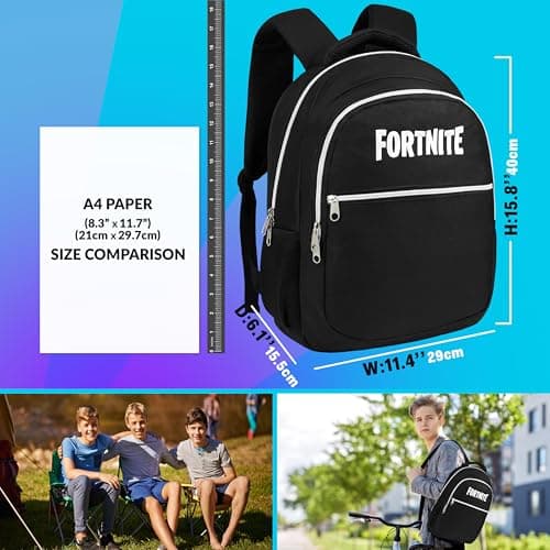 Fortnite Backpack for Kids Teenagers Gaming Rucksack School Bag Camo Daypack Travel Bag for Days Out PE Sports Gamer Gifts (Black) — view 2