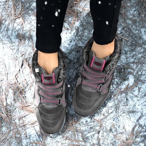 trail running shoes women Hiking Boots Women Waterproof Men Lightweight Lace up Ankle Booties Winter Warm Faux Fur Lined Walking Boot Non-Slip Mountain Trekking Shoes wide fit boots for uk Purple 7 — view 5