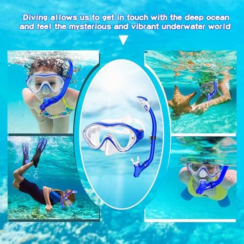 Snorkeling Gear for Kids with Foldable Silicone Full Dry Snorkel, Kids Snorkel Set Anti Leak Youth Junior Snorkeling Package Diving Mask Soft Tube with Mesh Bag Swimming Goggles, Blue — view 4