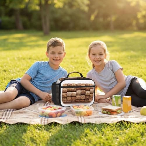 kkvhhyuo Portable Insulated Cooler Box with Side Mesh Pocke, Wine Cork Printed Lunch Bag for Office Work Picnic Travel — view 6