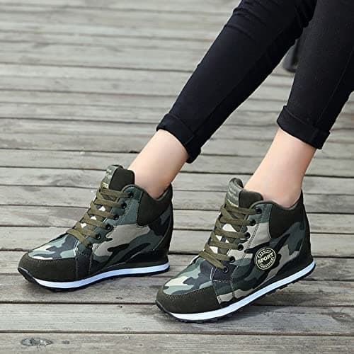 Leisure Women's Camouflage Travel Soft Sole Wedges Comfortable Shoes Outdoor Shoes Runing Sports Sneaker Wedges Shoes for Women Wedding (Army Green, 5) — view 4