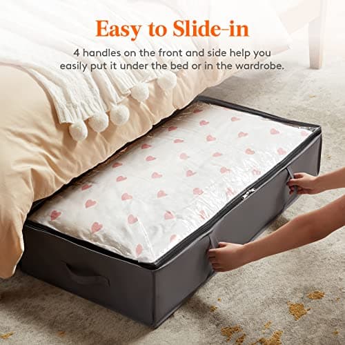 Lifewit 2 Pack 95L Under Bed Storage, Underbed Storage Boxes with lid Clothes Storage Bag Wardrobe Storage Organiser with Reinforced Handle, PVC Window for Duvet, Blanket, Clothing, Shoes, Grey — view 3