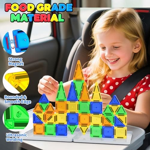 Mini Magnetic Tiles Travel Set with Case 42pcs, Toddler Kids Travel Toys — view 6