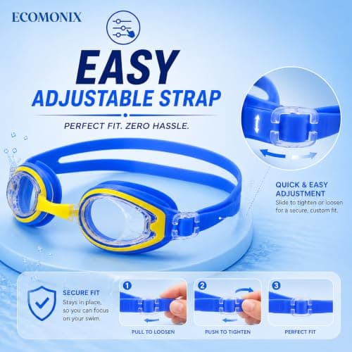 Kids Swimming Goggles, Anti-Fog & UV Protection, Leak-Resistant Swim Goggles for Boys & Girls, Comfortable Silicone Seal, Easy Adjustable Strap, Ages 3-14, With Nose Clip, Earplugs and Protective Case — view 6