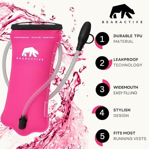 Bearactive Hydration Bladder, Water Bladder 2L for Running Backpack with BPA-Free TPU, Hydration Pack, Leak-Proof Water Pouch, No Plastic Smell – Hiking, Running, Cycling & Camping (Pink, 2 Litre) — view 5