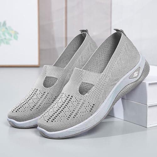 Women Orthopedic Casual Walking Shoes Breathable Soft Sole Slip On Shoes Lightweight Athletic Sneakers Size UK 5 Gray — view 3