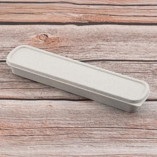 OriGlam 1pcs Portable Flatware Box Travel Tableware Storage Case Box, Utensil Case Flatware Storage for Cutlery Kit, 24 x 6 cm (Beige) — view 2