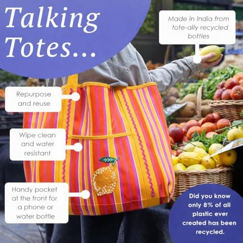 Talking Tables Large Tote Bag with Lemon Design Reusable Strong Women`s Handbag for Grocery Shopping Gym Travel Beach Tote Bag Eco-Friendly 100% Recycled Plastic 46.5cm x 39cm — view 4
