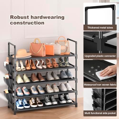 OYREL Shoe Rack 5 Tier 20-25 Pairs Shoes, Large Shoe Storage with Side Bag — view 4