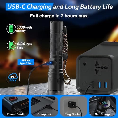 Torches LED Super Bright USB Rechargeable 50000L Flashlight Tactical Torch — view 4