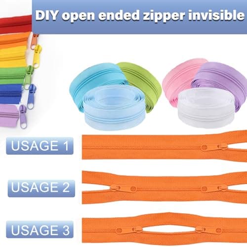 Exquilnova Zips for Sewing,60M 20 Colors Zipper,Sewing Accessories Zip Repair Kit with 100 Sliders,Nylon Invisible Zip for DIY Craft Projects,Skirts,Bags,Cushions,Luggage Accessories(10Dark+10Light) — view 4