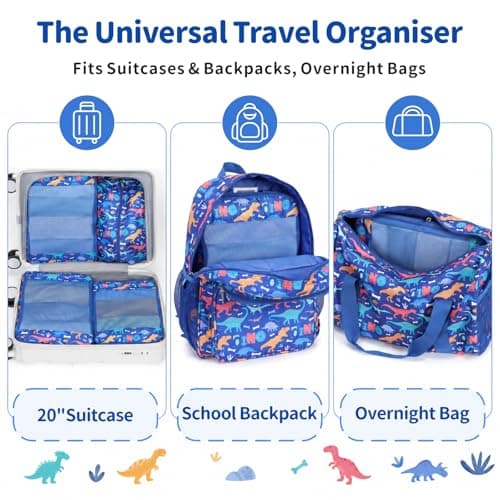 Bagseri Kids Compression Packing Cubes - 4 Piece Travel Set, Blue Dinosaur — view 6