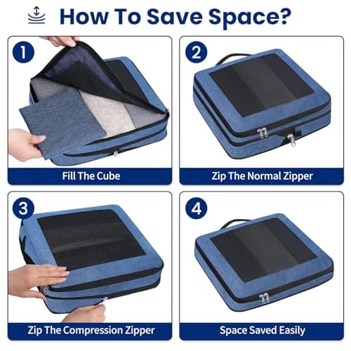 Prezon Compression Packing Cubes for Carry on Luggage, Full Open & Mesh Visible Design, 6 Set Expandable Travel Packing Organizer with Laundry Bag and Shoe bag for Vacation, Camping, Business — view 4