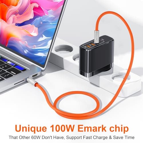 Thzzhnno Silicone USB C 3.2 Gen2 Cable 1.5M, Ultra Flexible & Soft USB C 20Gbps 4K@60Hz Video Fast Charging 100W Type C Cable for Thunderbolt 3, iPad, MacBook, Galaxy S21 (Orange) — view 3