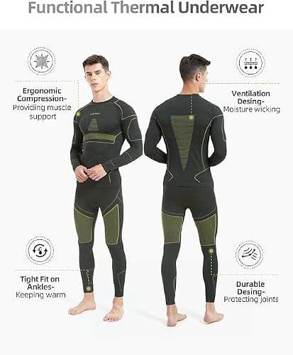 NOOYME Men's Thermals Base Layers Ski Compression Top & Bottoms Set — view 2