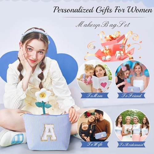 Parima Birthday Gifts for Women Teen Girls - Birthday Gifts Idea for Friend Female | Cute Blue Makeup Bag Pouch Cosmetic Bags Travel Toiletry Bag for Her Mom Girlfriend Wife Bridesmaid Teenage Girl — view 3