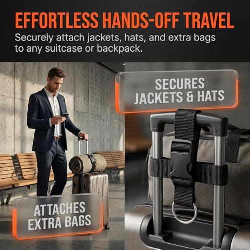 3PCS Premium Add a Bag Luggage Straps for Suitcases, Adjustable Suitcase Accessories & Jacket Holder, Hands Free Travel Backpack Straps with Buckles - Black — view 5