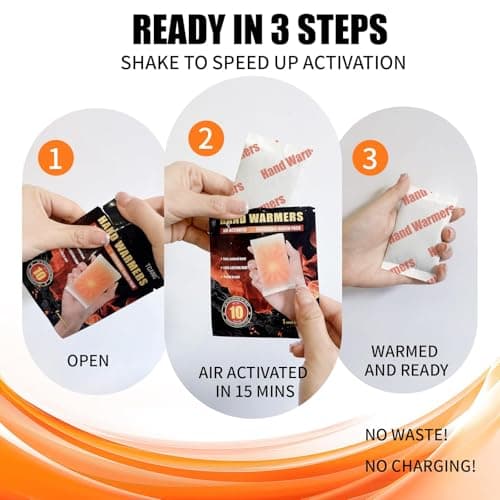 100 Pack Hand Warmers Disposable - Up to 15 Hours of Heat - Super Long Lasting Air Activated Warmers, All Natural & Portable for Body, Hands & Toes - Odorless Hot Warmer Gifts for Winter Work — view 6