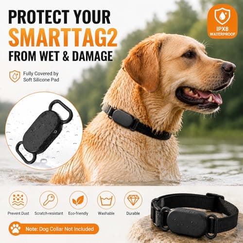 Dog Collar Holder(2 Pack) for Galaxy Smarttag2, Waterproof Silicone Case for Pet Cat, Anti-Lost Scratch Resistant Protective Cover Accessory for Samsung Galaxy Smart tag2 (Black) — view 3