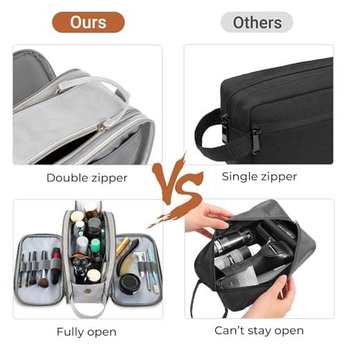 Water-Resistant Leather Toiletry Bag for Men, Women Large Travel Wash Bag Shaving Dopp Kit Bathroom Gym Toiletries Makeup Organizer with Free Wet Dry Bag (Grey) — view 4
