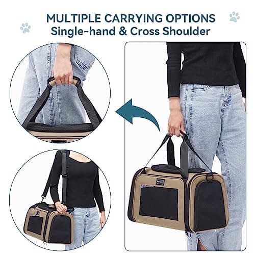 PETSFIT Cat Carrier Airline Approved, Soft Carrier for Small and Medium Cats Under 12 Lbs, Soft Cat Travel Bag, Kitten Carrier with Extendable Mat, Khaki — view 6