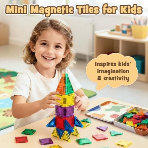 Dreamon 60 PCS Mini Magnetic Tiles Set Travel Magnetic Tiles for Kids with Iron Case Magnetics Blocks Building Toy Christmas Birthday Gift Boys Girls Age 3 4 5 6 7 8 Years — view 6
