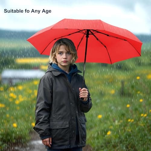 SoulRain Compact Windproof Travel Umbrella - Small, Mini Folding Parasol Kring Buckle. for Backpacks and Cars, Offering Sun & UV Protection(Red) — view 6