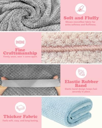 FUFUSING Microfibre Hair Towel Wrap, 2-Pack Large Super Absorbent Turbans — view 3
