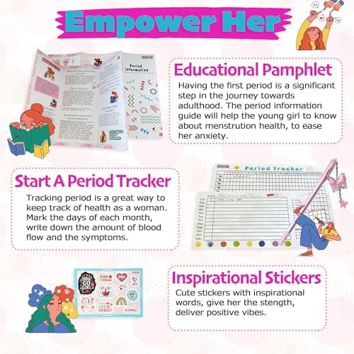 First Period kit for Girls | 22 PC Period Packs for Young Girls First Time | First Period Gift for Teen Girls with Sanitary Pad Storage Bag, Wipes, Bracelet, Eye Mask, Socks and More (Pink) — view 5
