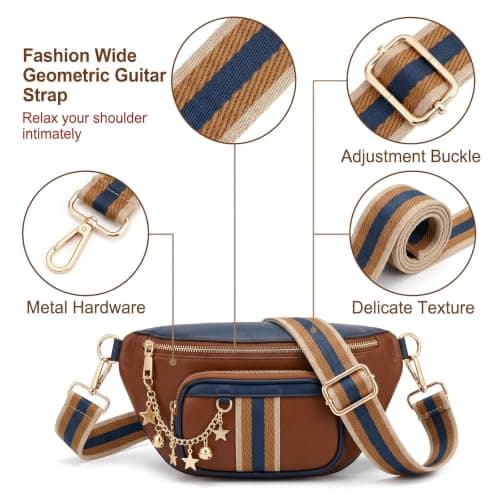 Bag Strap - Wide Adjustable Bag Straps for Crossbody Handbags, Replacement Shoulder Handbag Straps, Geometric Pattern Handbag Strap for Bag Replacement Women Men(Blue and Brown and Khaki) — view 6