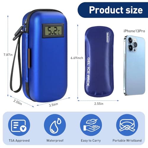 Insulin Cooler Travel Case, Refrigerated Medicine Travel Case with 2 Reusable Ice Packs TSA Approved for Diabetic Supplies Patent Pending, Portable Temperature Display Medicine Travel Cooler (Blue) — view 6
