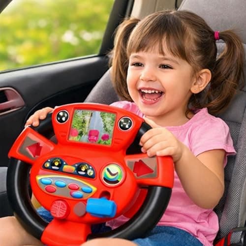 rightclick Interactive Car Controller for Toddlers – Portable Steering Wheel Toy for Backseat Travel. Fun Driving Games for Baby & 2 Year Old Boys (Red) — view 5