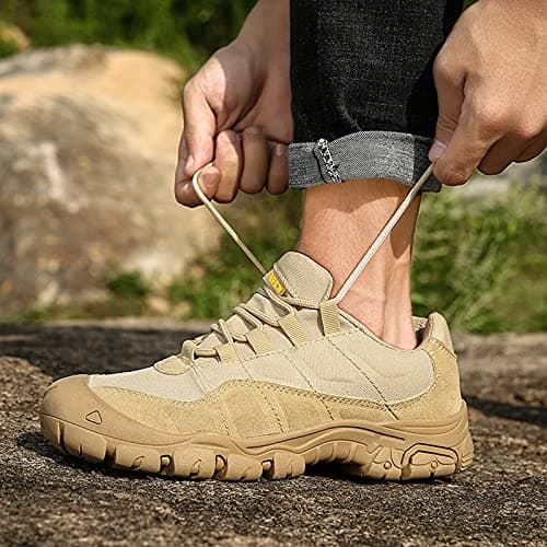 LZQpearl Men's Trekking & Hiking Shoes, Outdoor Walking Shoes for All-season, Lightweight Low Top Sports Shoes, Climbing, Travelling, Fishing Camping, Running (Beige,46 (UK 9.5)) — view 3
