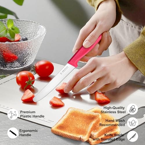 targzier Tomato Knife,Set of 2,Serrated Kitchen Knives&Fruit Knives,Pink — view 4