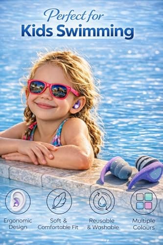 Kids Swimming Ear Plugs, 3 Pairs Waterproof Reusable Silicone Swim Ear Plugs for Pool Bath Showering & Water Sports, Fits Children Ages 3-10 — view 5