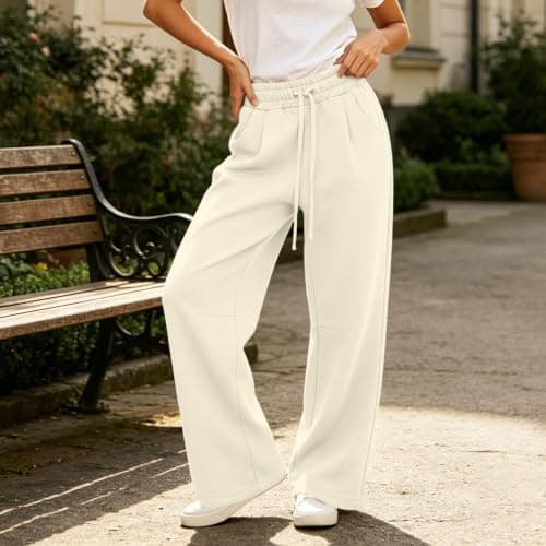 Khaki Women's High Waist Sweatpants Drawstring Elasticated Wide Leg Joggers — view 2
