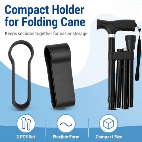 Tinminx 2 Pcs Folding Walking Stick Holders, Plastic Crutch Clip Straps, Foldable Walking Stick Accessories for Hiking Poles Mobility Aids Storage, Black — view 3