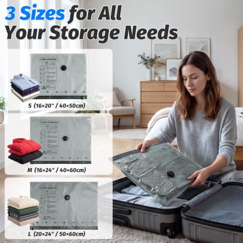 Wenrecu 9 Pack Vacuum Storage Bags with Cordless Electric Pump, 3 Sizes (40x50cm/40x60cm/50x60cm), Space Saver Bags for Travel & Home, Suitcase Camping Moving — view 4
