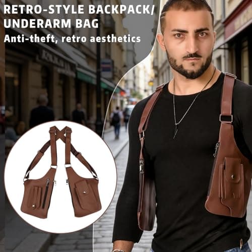 HONMINHUA Anti-Theft Hidden Underarm Shoulder Bag for Men and Women, Adjustable Double Shoulder Armpit Bag, Classic Shoulder Satchel for Travel, Daily Commute, Camping, Hiking (Brown) — view 6