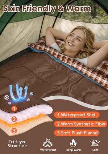 WERTYCITY Flannel Double Sleeping Bag with Draft Tube for 2 Person Camping — view 4